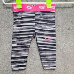 Nike Kids Toddler Girls Dri-FIT Athletic Leggings Capris Gray Pink Stripe